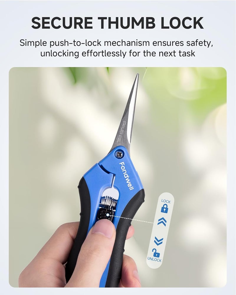 Fondwell 6.5" Gardening Scissors Trimming Shears: 2 Pack of Trimming Scissors for Buds - Comfortable Hand Pruners with Curved Blades - Image 5